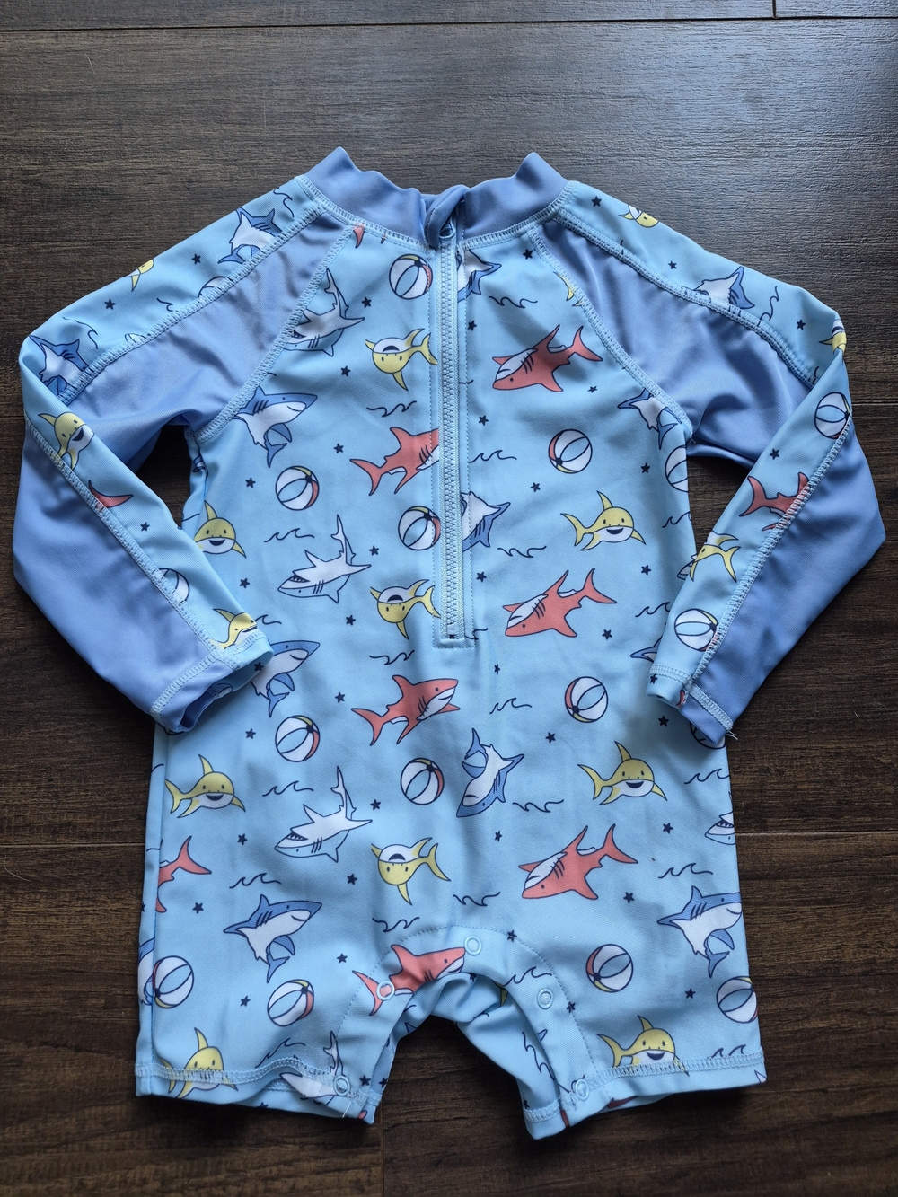 18m Long-Sleeve Shark Print Rashguard Swimsuit - Blue